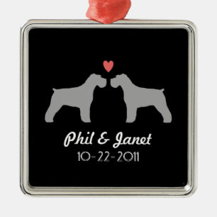 Ornement Métallique Silhouettes de Schnauzer avec le coeur et le texte