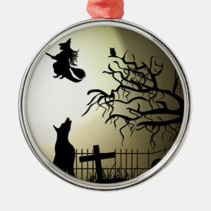 Ornement Métallique Sorcière de Halloween et chien d'hurlement