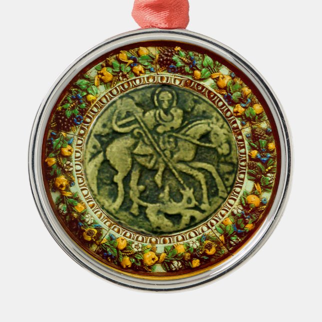 ORNEMENT MÉTALLIQUE ST.GEORGE, DRAGON BRONZE MEDALLION COURONNE FLORAL (Devant)