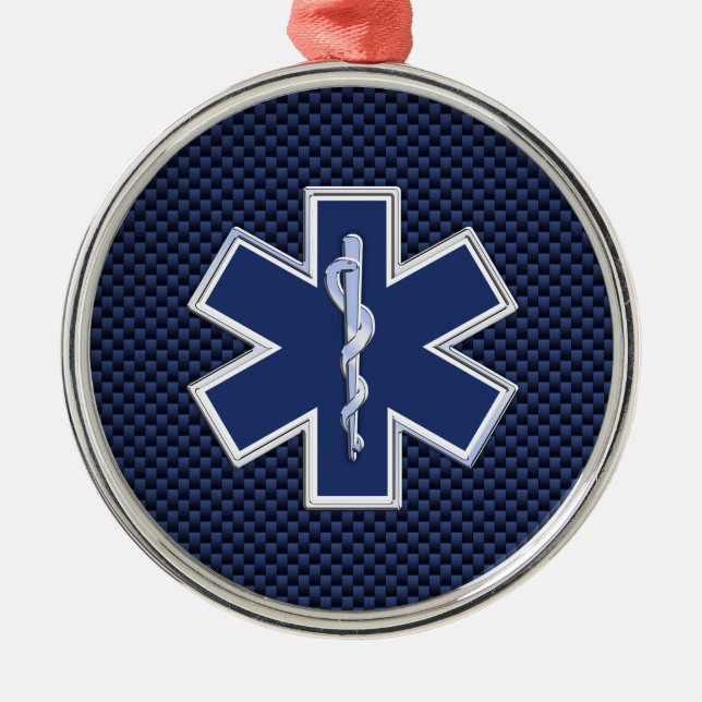 Ornement Métallique Star of Life Paramedic on Navy Blue Carbon Fiber (Devant)