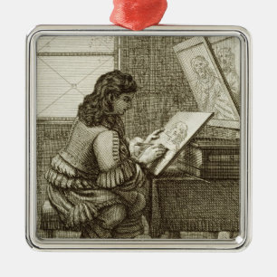 Ornement Métallique Un artiste copiant sur un plat de gravure, imprim