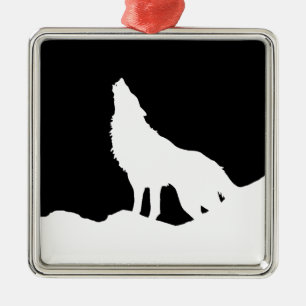 Ornement Métallique Unique Noir & Blanc Pop Art Wolf Silhouette