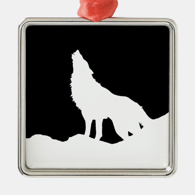 Ornement Métallique Unique Noir & Blanc Pop Art Wolf Silhouette (Devant)