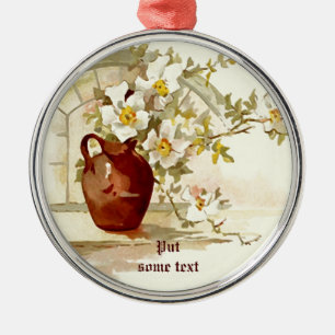Ornement Métallique Vase avec roses blanches vintage aquarelle ornemen