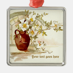 Ornement Métallique Vase avec roses blanches vintage aquarelle ornemen
