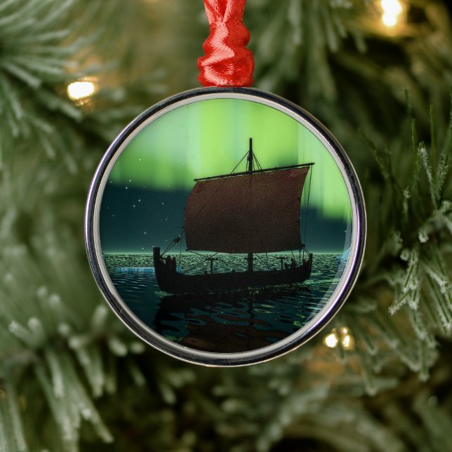 Ornement Métallique Viking Navire Et Lumières Du Nord (Arbre)