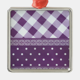 Ornement Métallique Violet blanc À damiers Polka Dot Floral Damask Art