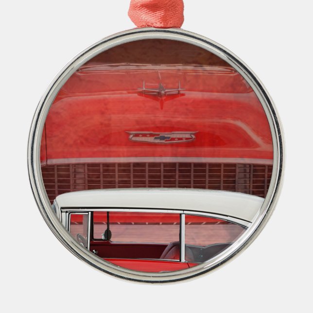 Ornement Métallique Voitures classiques Chevy Bel Air Dodge Rouge Blan (Devant)