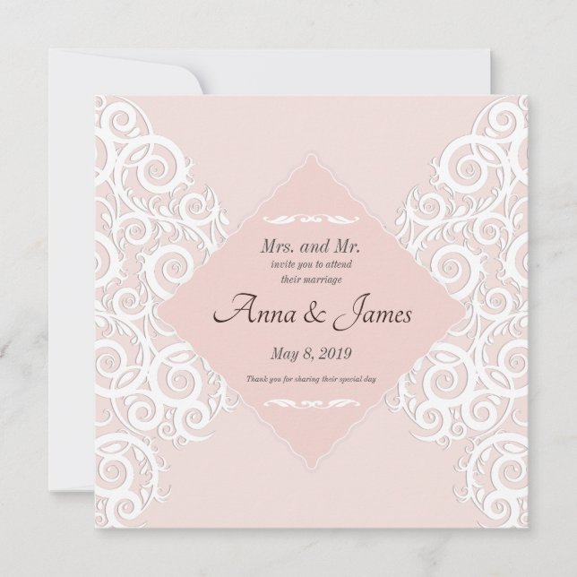 Ornement motif Sur Faire-part de mariage Rose (Devant)