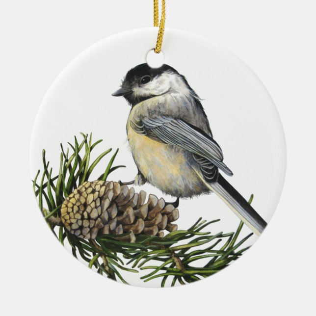 Ornement Noir-Couvert de Chickadee (Devant)