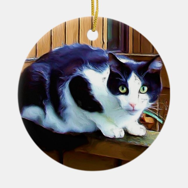 Ornement noir et blanc de chat (Devant)