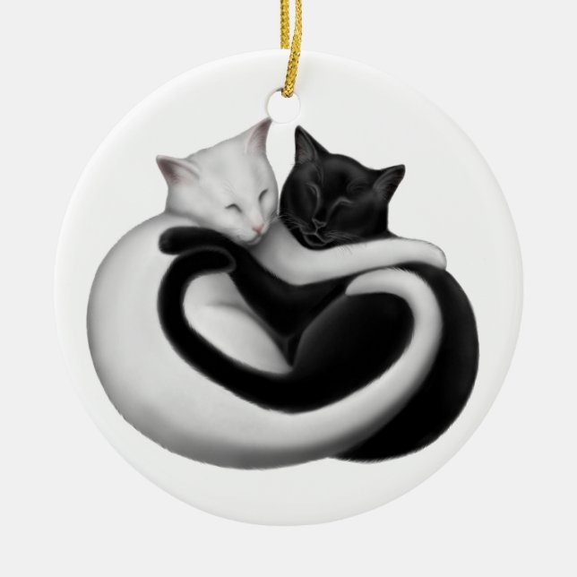 Ornement noir et blanc de chats d'amour (Devant)