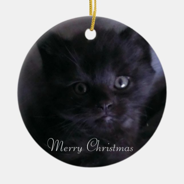 Ornement noir mignon d'arbre de Noël de chaton (Devant)