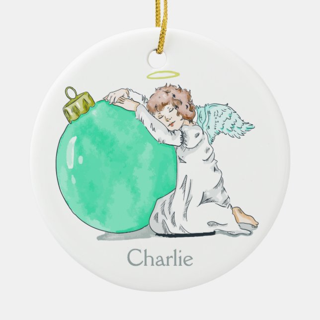 Ornement nommé fait sur commande d'ange de Noël (Devant)