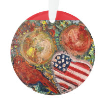 Ornement Oiseau Rouge, Cœur de Drapeau Américain-
