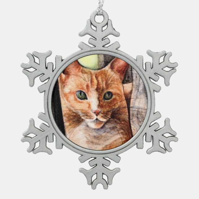 Ornement orange de flocon de neige de chat (Devant)