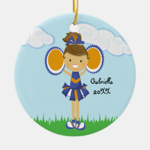 Ornement orange et bleu mignon de Noël de pom-pom