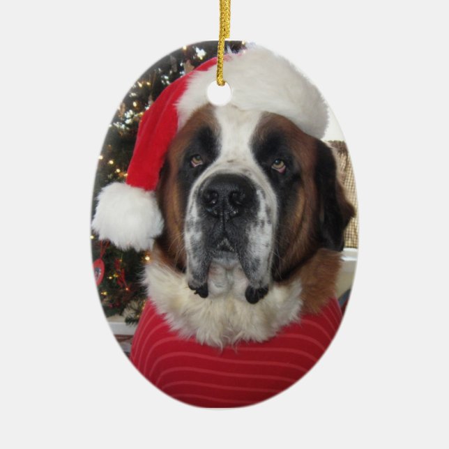 Ornement ovale de Noël de Père Noël St Bernard (Devant)