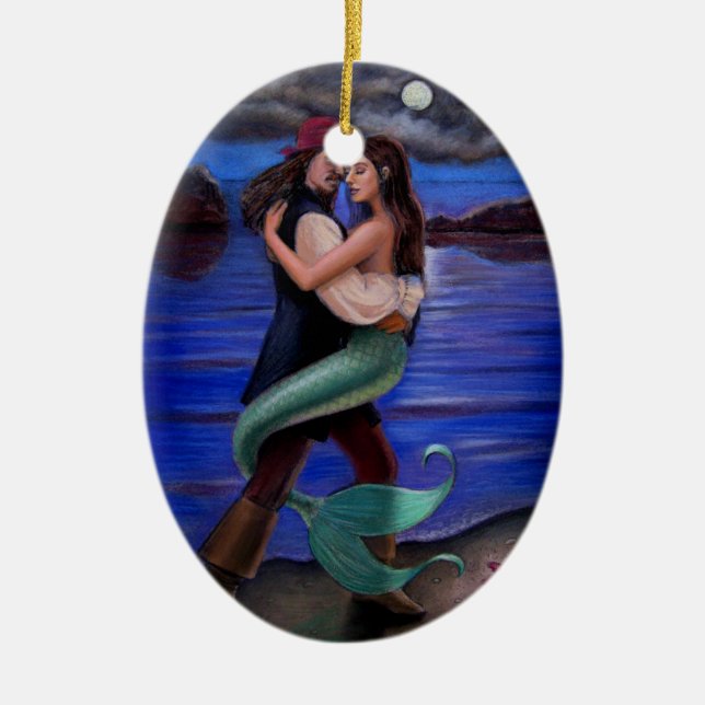 Ornement ovale des Caraïbes de Noël de sirène et (Devant)