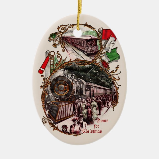 Ornement Ovale En Céramique 1900s Accueil pour l'ornement du train de Noël (Devant)