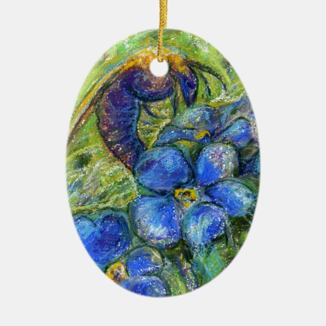 Ornement Ovale En Céramique A Bee & Forget-me-not Flowers (Devant)