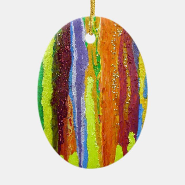 Ornement Ovale En Céramique Abstract art rainbow stripes paint drip (Devant)