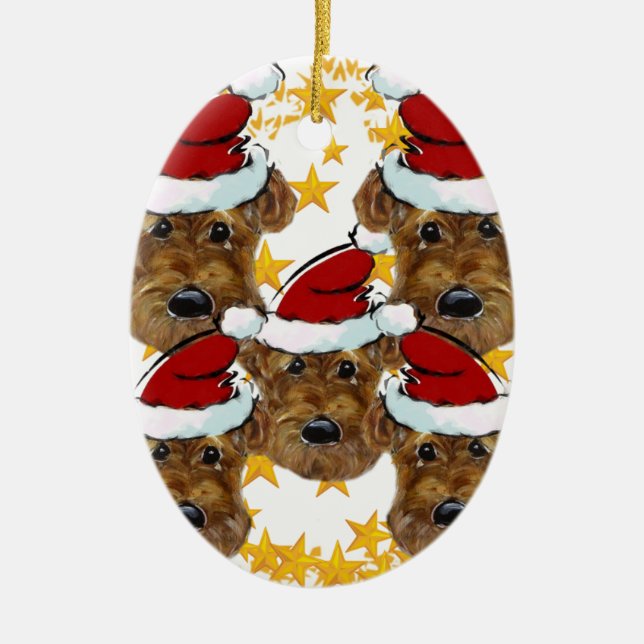 ORNEMENT OVALE EN CÉRAMIQUE AIREDALE TERRIER (Devant)