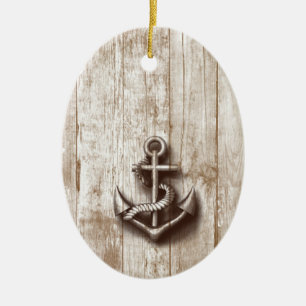 Ornement Ovale En Céramique Ancrage nautique rustique vintage tendance