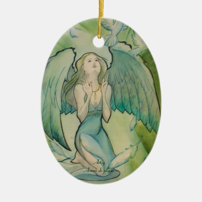 Ornement Ovale En Céramique Ange de paix (Devant)
