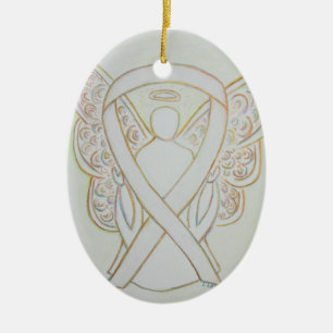 Ornement Ovale En Céramique Ange du ruban de la conscience blanche Pendentif o