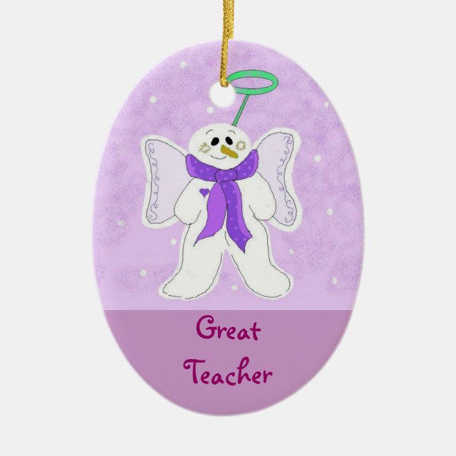 Ornement Ovale En Céramique Angel de neige pour un grand enseignant (Devant)