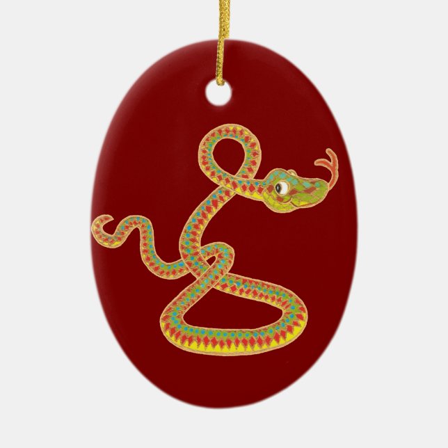 Ornement Ovale En Céramique Année chinoise de l'ornement de serpent (Devant)
