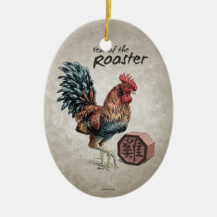 Ornement Ovale En Céramique Année de l'art chinois de zodiaque de coq