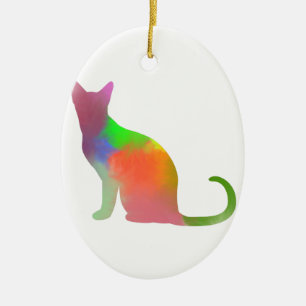 Ornement Ovale En Céramique Aquarelle Chat Silhouette