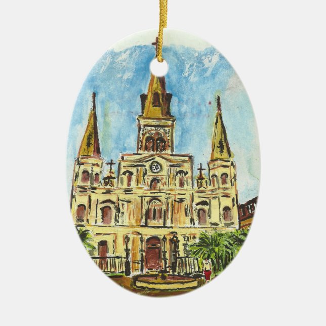 Ornement Ovale En Céramique Aquarelle de la cathédrale (Devant)