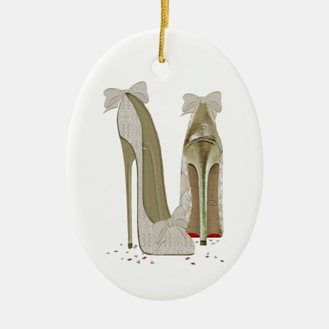 Ornement Ovale En Céramique Art de talons hauts de mariage (Devant)