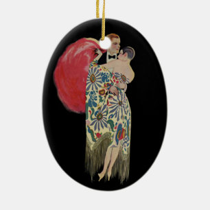 Ornement Ovale En Céramique Art déco dansant, Amour et Romance Vintage