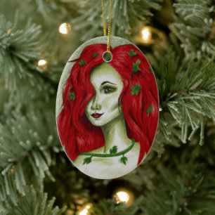 Ornement Ovale En Céramique Art Fantastique de Pixie Femme Rousse Nymphe de Li
