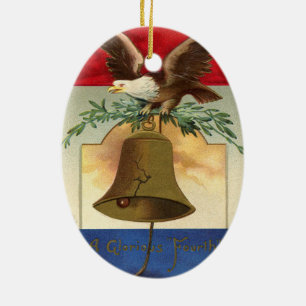 Ornement Ovale En Céramique art vintage patriotique de cloche de liberté