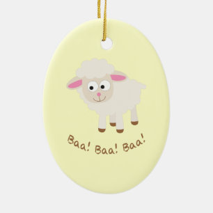 Ornement Ovale En Céramique Baa ! Baa ! Baa ! Joli petit agneau
