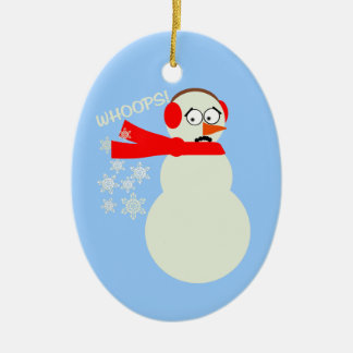 Ornement Ovale En Céramique Bande dessinée de bonhomme de neige de péter