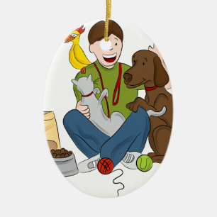 Ornement Ovale En Céramique Bande dessinée de garde d'enfants d'animal