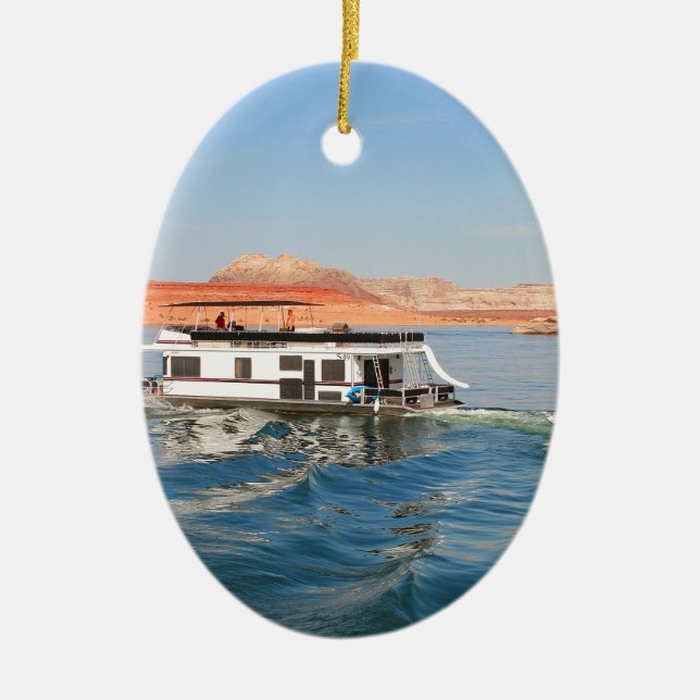 Ornement Ovale En Céramique Bateau-maison faisant des vagues, lac Powell, (Devant)