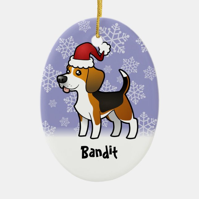 Ornement Ovale En Céramique Beagle de Noël (ajoutez votre nom d'animaux (Devant)
