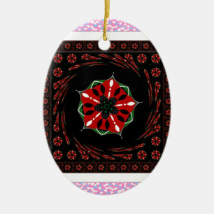 Ornement Ovale En Céramique Beau rose Bleu Blanc Coeurs d'amour Design