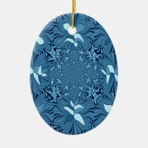 Ornement Ovale En Céramique Belle Iridescente Extraordinaire Bleu Kaleidoscope