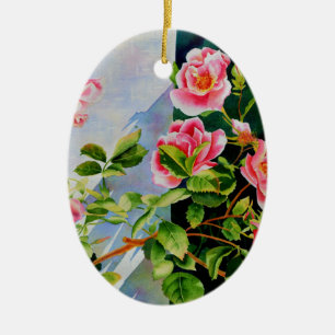 Ornement Ovale En Céramique Belle rose rose rouge roses blanc aquarelle floral