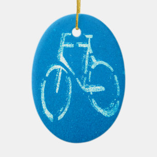 Ornement Ovale En Céramique Bicyclette Bleu Blanc, Vélos Bicyclette Signal