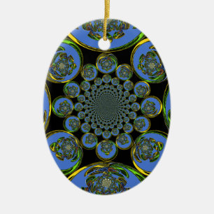 Ornement Ovale En Céramique Bleu vintage