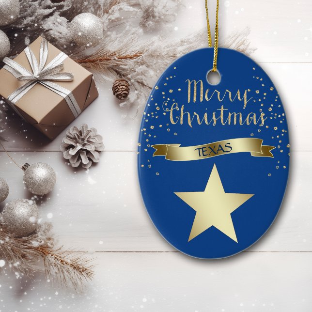 Ornement Ovale En Céramique Blue Gold Texas Star (Créateur téléchargé)